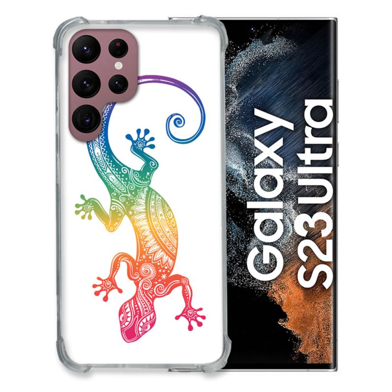 Coque Renfocée en Verre Trempé Pour Samsung Galaxy S23 Ultra Animal Salamandre Color