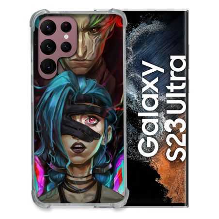 Coque Renfocée en Verre Trempé Pour Samsung Galaxy S23 Ultra Arcane Jynx Bleu