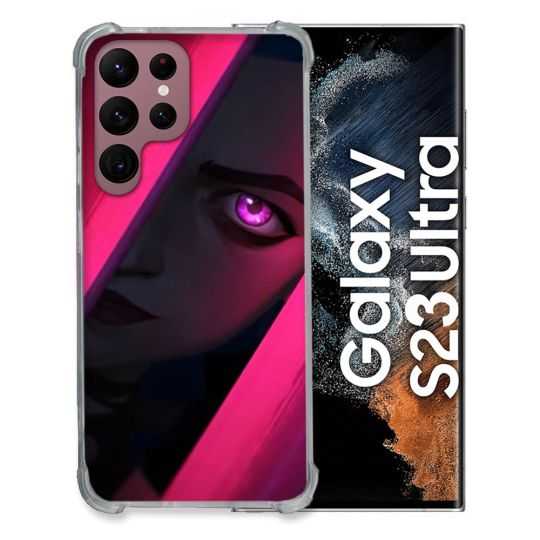 Coque Renfocée en Verre Trempé Pour Samsung Galaxy S23 Ultra Arcane Jynx Rose