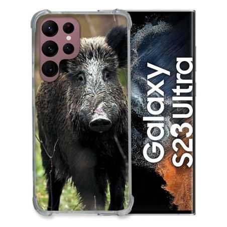Coque Renfocée en Verre Trempé Pour Samsung Galaxy S23 Ultra Chasse Sanglier bois