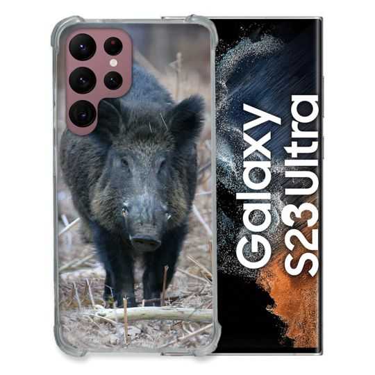 Coque Renfocée en Verre Trempé Pour Samsung Galaxy S23 Ultra Chasse Sanglier Pin