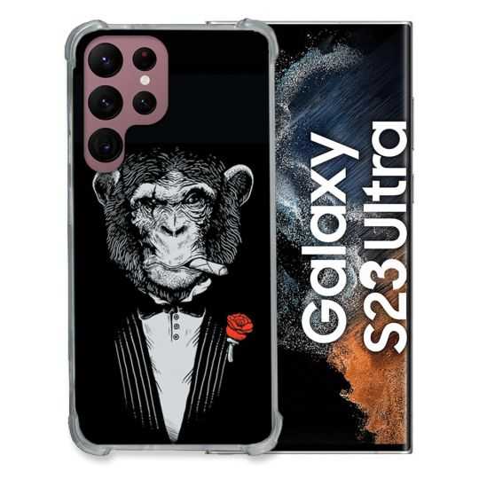 Coque Renfocée en Verre Trempé Pour Samsung Galaxy S23 Ultra Decale Singe Mafia