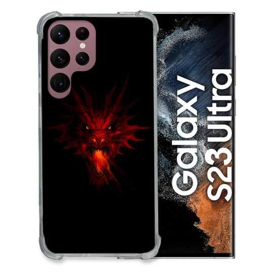 Coque Renfocée en Verre Trempé Pour Samsung Galaxy S23 Ultra Fantastique Dragon Feu