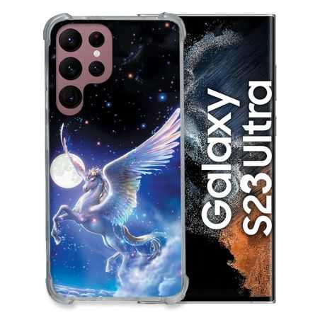 Coque Renfocée en Verre Trempé Pour Samsung Galaxy S23 Ultra Fantastique Licorne Céleste