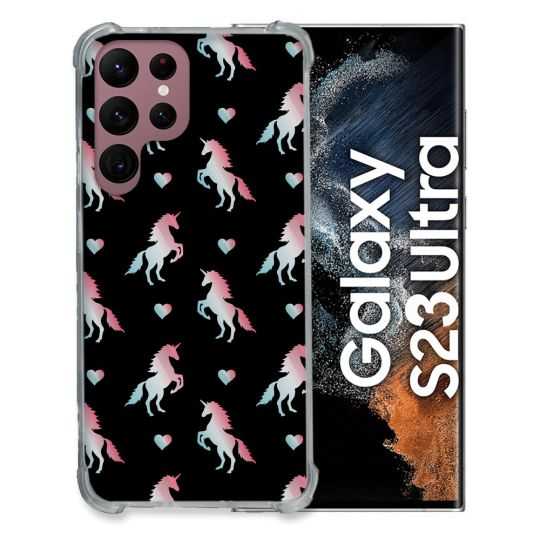 Coque Renfocée en Verre Trempé Pour Samsung Galaxy S23 Ultra Fantastique Licorne Pattern