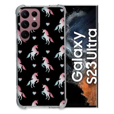 Coque Renfocée en Verre Trempé Pour Samsung Galaxy S23 Ultra Fantastique Licorne Pattern