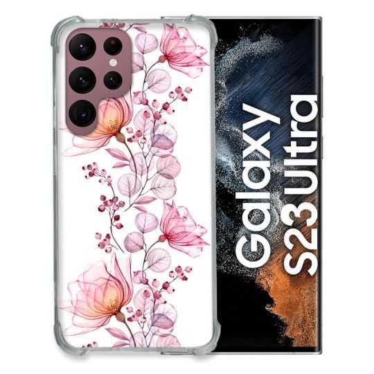 Coque Renfocée en Verre Trempé Pour Samsung Galaxy S23 Ultra Fleur Eclosion