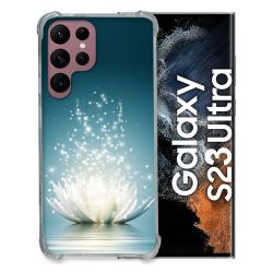 Coque Renfocée en Verre Trempé Pour Samsung Galaxy S23 Ultra Fleur Lotus Blanc