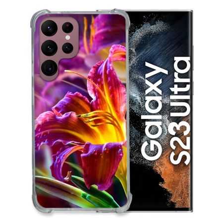 Coque Renfocée en Verre Trempé Pour Samsung Galaxy S23 Ultra Fleur Lys Color