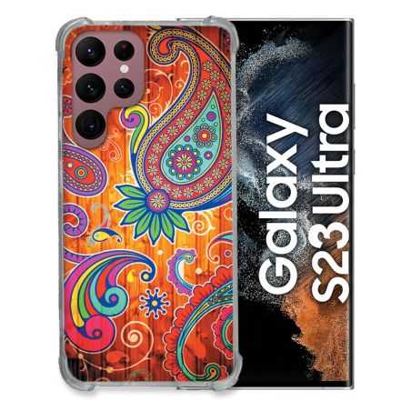 Coque Renfocée en Verre Trempé Pour Samsung Galaxy S23 Ultra Fleur Psychedelic