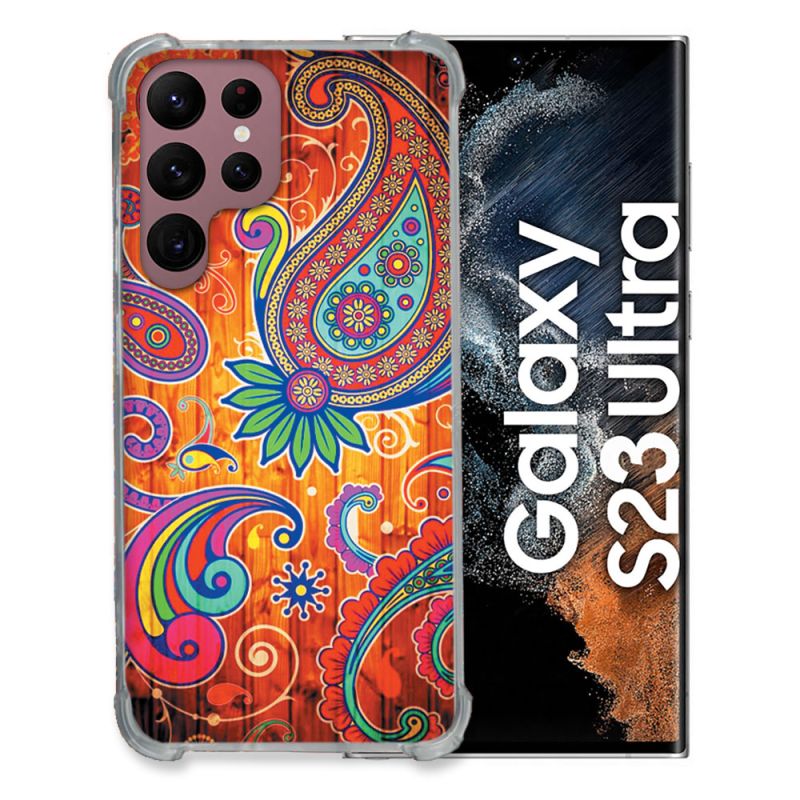 Coque Renfocée en Verre Trempé Pour Samsung Galaxy S23 Ultra Fleur Psychedelic