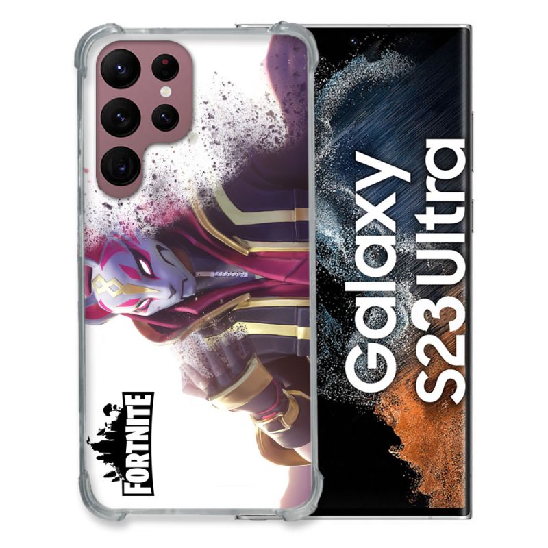Coque Renfocée en Verre Trempé Pour Samsung Galaxy S23 Ultra Fortnite Blanc