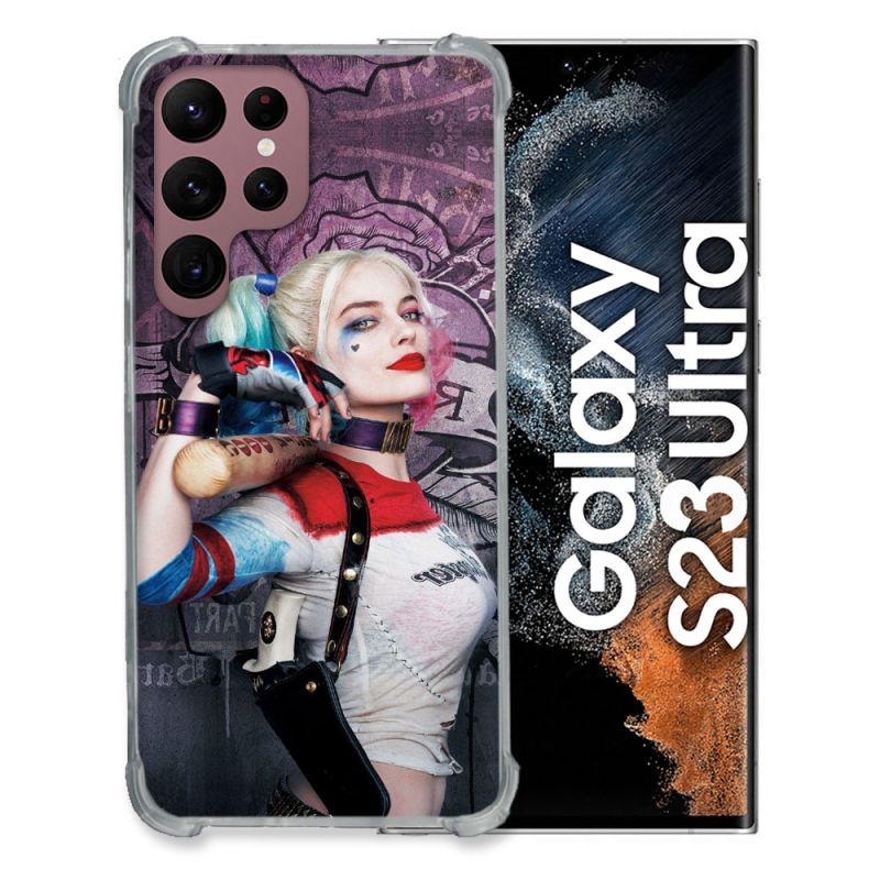Coque Renfocée en Verre Trempé Pour Samsung Galaxy S23 Ultra Harley Quinn Batte