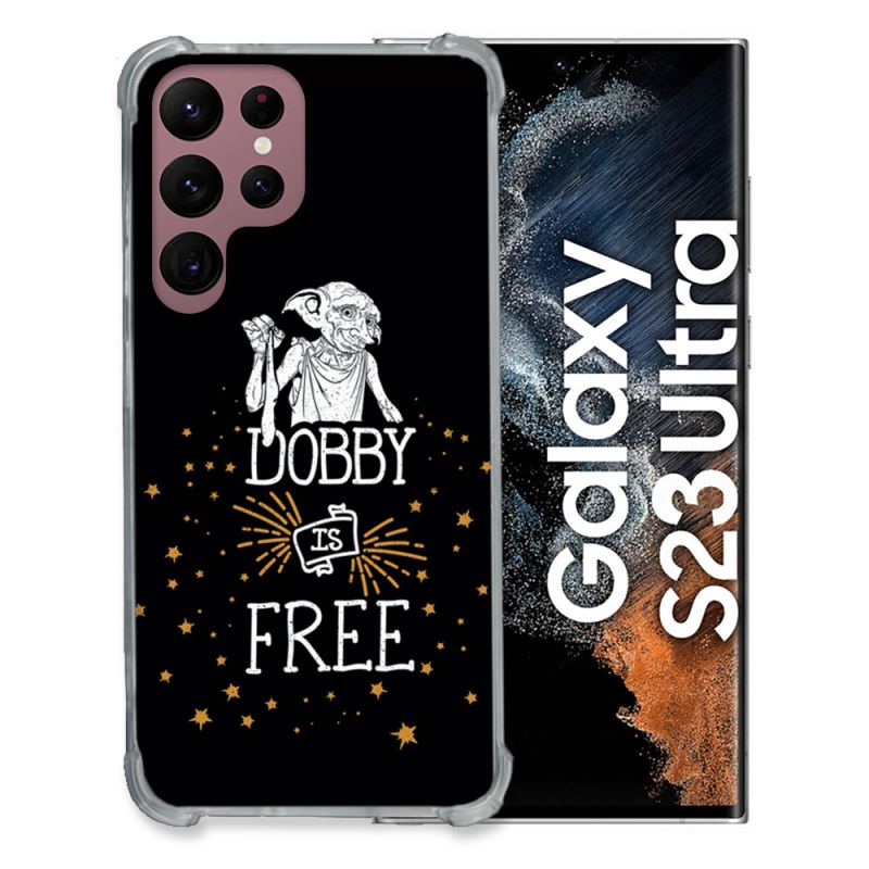 Coque Renfocée en Verre Trempé Pour Samsung Galaxy S23 Ultra Harry Potter Dobby Free Noir