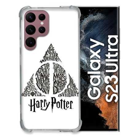 Coque Renfocée en Verre Trempé Pour Samsung Galaxy S23 Ultra Harry Potter Hollows triangle Blanc