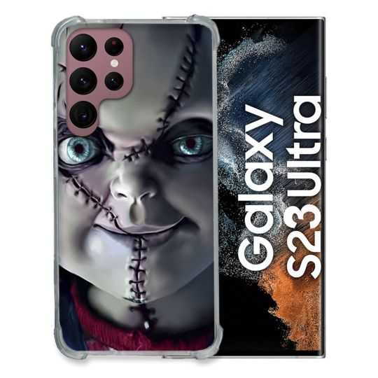 Coque Renfocée en Verre Trempé Pour Samsung Galaxy S23 Ultra Horreur Chucky Cicatrice