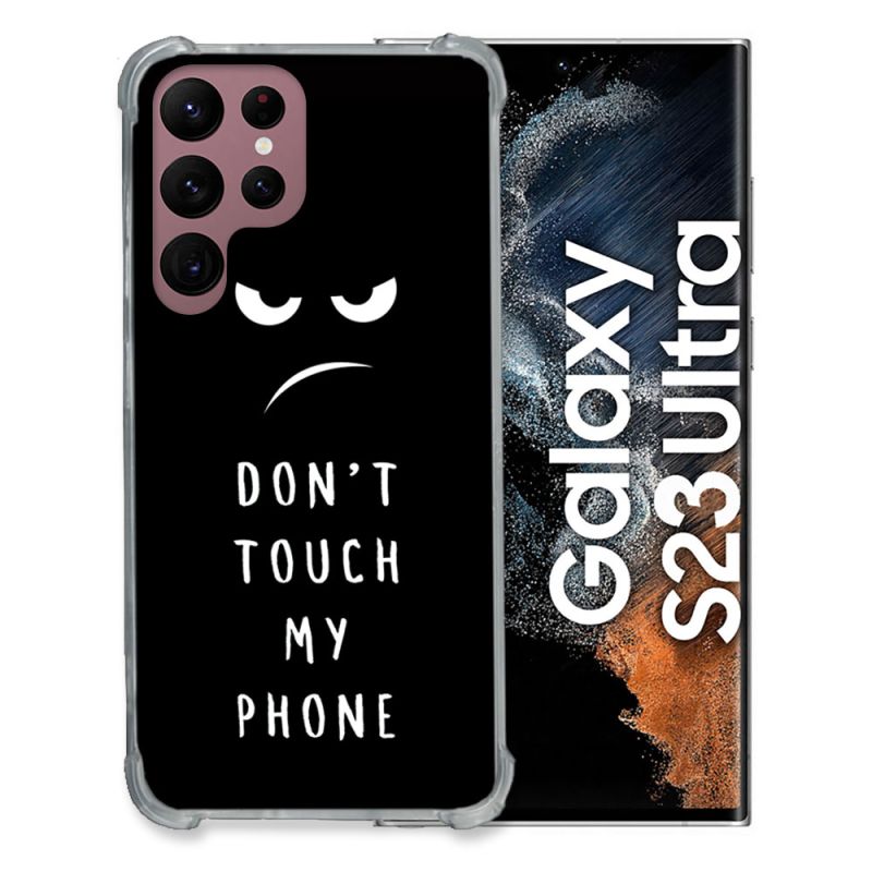 Coque Renfocée en Verre Trempé Pour Samsung Galaxy S23 Ultra Humour Don't Touch