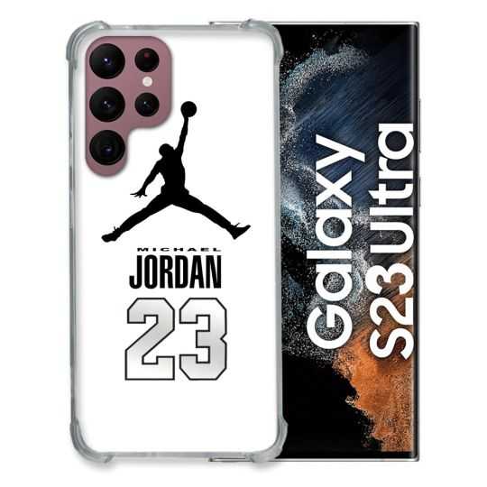 Coque Renfocée en Verre Trempé Pour Samsung Galaxy S23 Ultra Jordan 23 Blanc