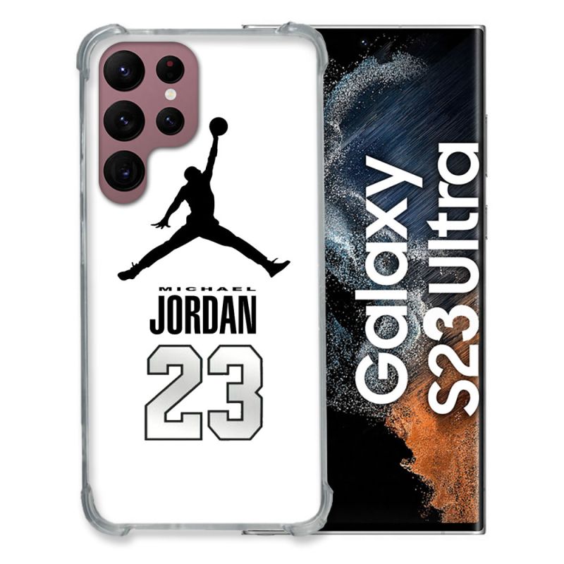 Coque Renfocée en Verre Trempé Pour Samsung Galaxy S23 Ultra Jordan 23 Blanc