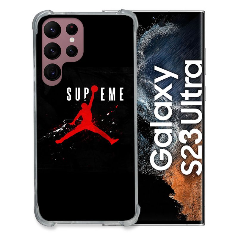 Coque Renfocée en Verre Trempé Pour Samsung Galaxy S23 Ultra Jordan Supreme Noir