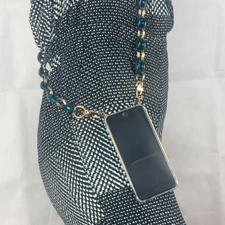 Coque Renfocée en Verre Trempé Pour Samsung Galaxy S23 Ultra Lanière / Bandoulière / Cordon Anneaux Bleu et Or