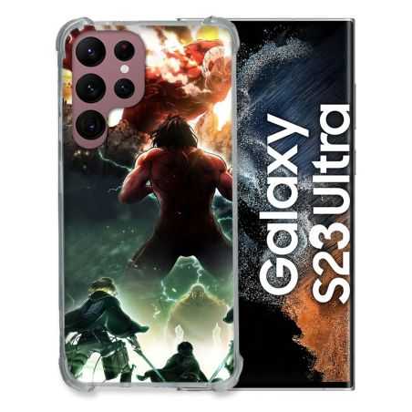Coque Renfocée en Verre Trempé Pour Samsung Galaxy S23 Ultra Manga Attaque Titans Combat