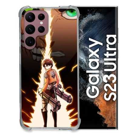 Coque Renfocée en Verre Trempé Pour Samsung Galaxy S23 Ultra Manga Attaque Titans Eren Eclair