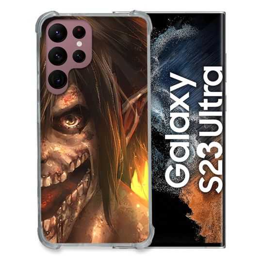 Coque Renfocée en Verre Trempé Pour Samsung Galaxy S23 Ultra Manga Attaque Titans Eren Titan