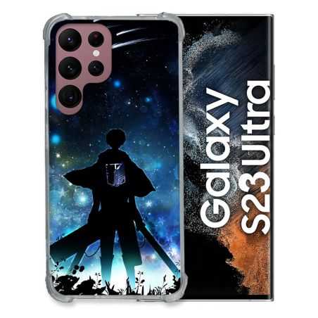 Coque Renfocée en Verre Trempé Pour Samsung Galaxy S23 Ultra Manga Attaque Titans Levi