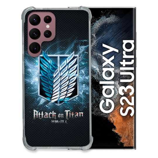 Coque Renfocée en Verre Trempé Pour Samsung Galaxy S23 Ultra Manga Attaque Titans Noir