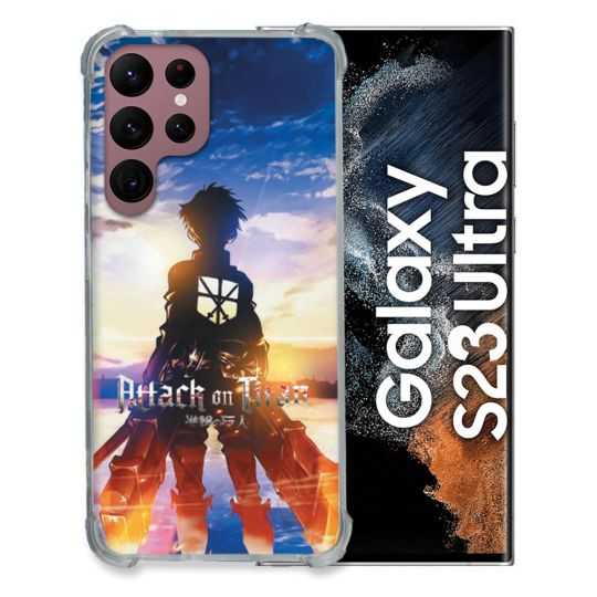 Coque Renfocée en Verre Trempé Pour Samsung Galaxy S23 Ultra Manga Attaque Titans Soleil