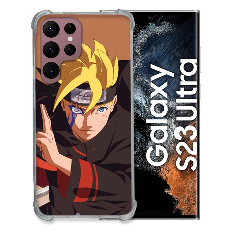 Coque Renfocée en Verre Trempé Pour Samsung Galaxy S23 Ultra Manga Boruto Signe