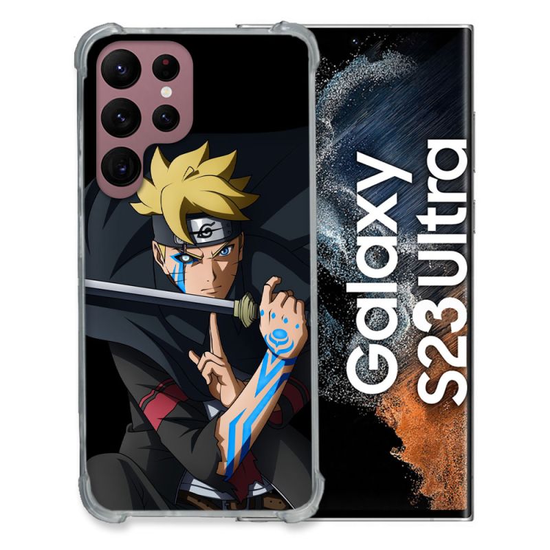 Coque Renfocée en Verre Trempé Pour Samsung Galaxy S23 Ultra Manga Boruto Tatouage