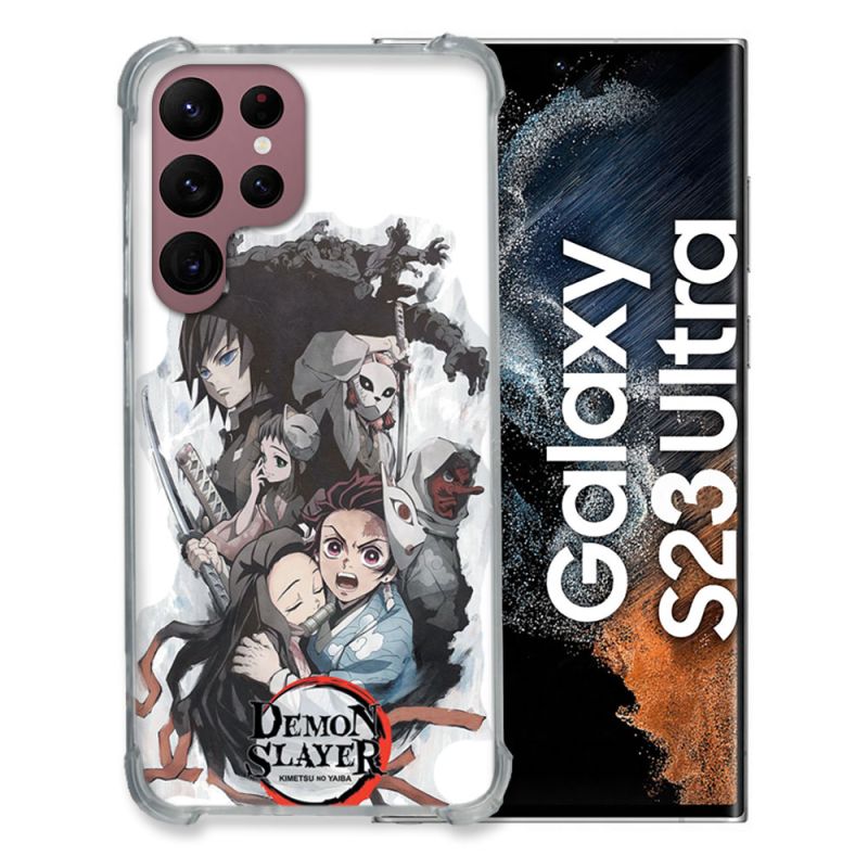 Coque Renfocée en Verre Trempé Pour Samsung Galaxy S23 Ultra Manga Demon Slayer Blanc