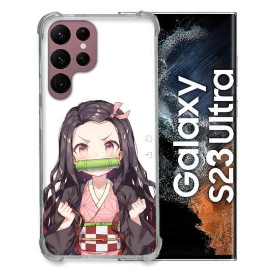 Coque Renfocée en Verre Trempé Pour Samsung Galaxy S23 Ultra Manga Demon Slayer Nezuko