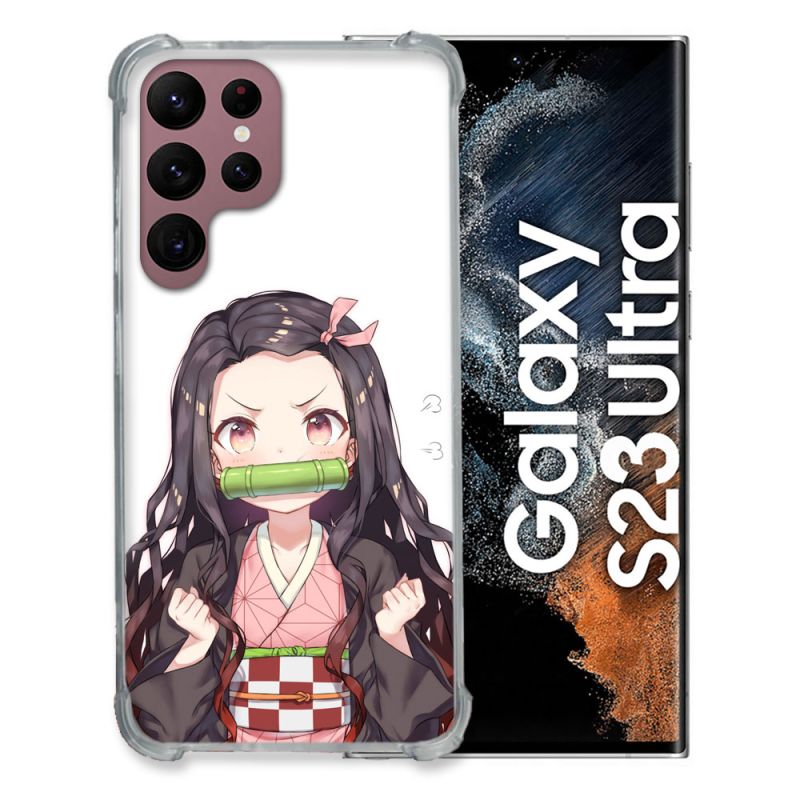 Coque Renfocée en Verre Trempé Pour Samsung Galaxy S23 Ultra Manga Demon Slayer Nezuko