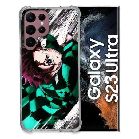 Coque Renfocée en Verre Trempé Pour Samsung Galaxy S23 Ultra Manga Demon Slayer Tanjiro