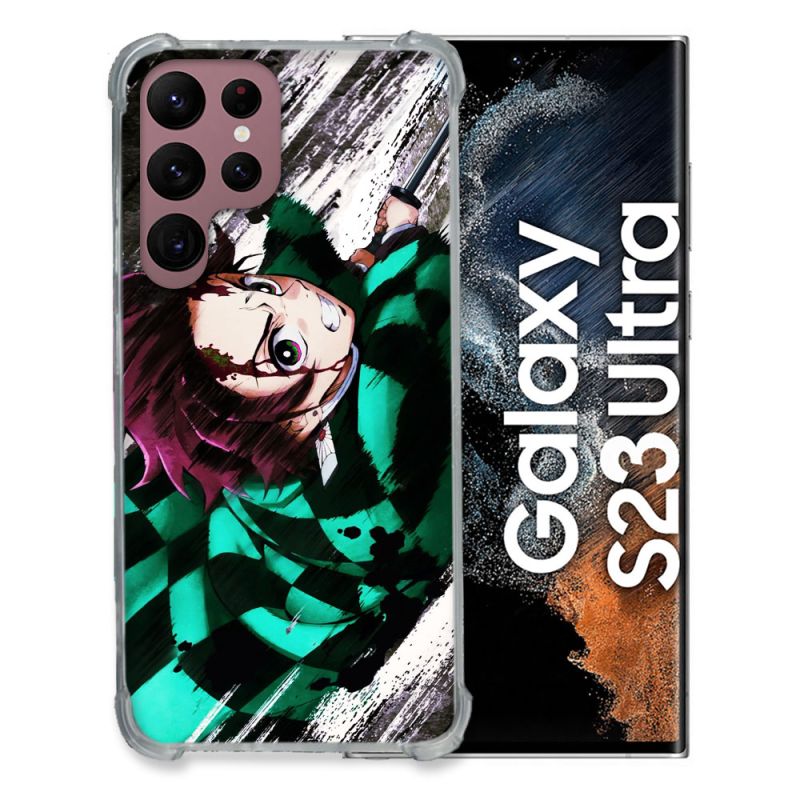 Coque Renfocée en Verre Trempé Pour Samsung Galaxy S23 Ultra Manga Demon Slayer Tanjiro