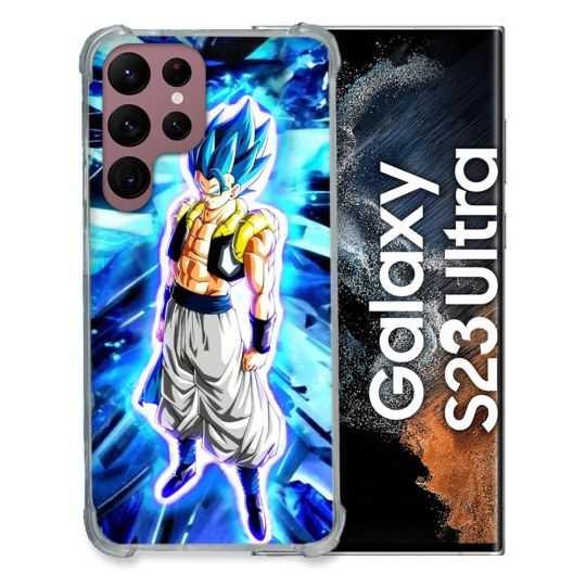 Coque Renfocée en Verre Trempé Pour Samsung Galaxy S23 Ultra Manga Dragon Ball Gogeta Lumiere