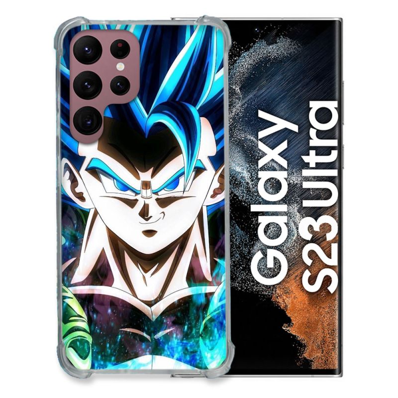 Coque Renfocée en Verre Trempé Pour Samsung Galaxy S23 Ultra Manga Dragon Ball Gogeta Visage