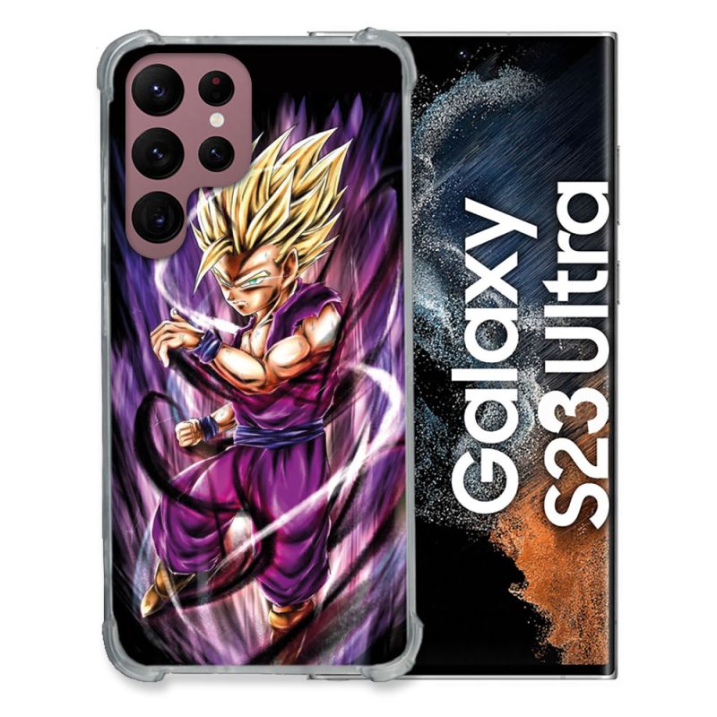 Coque Renfocée en Verre Trempé Pour Samsung Galaxy S23 Ultra Manga Dragon Ball Sangohan Violet