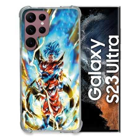 Coque Renfocée en Verre Trempé Pour Samsung Galaxy S23 Ultra Manga Dragon Ball Sangoku Blanc
