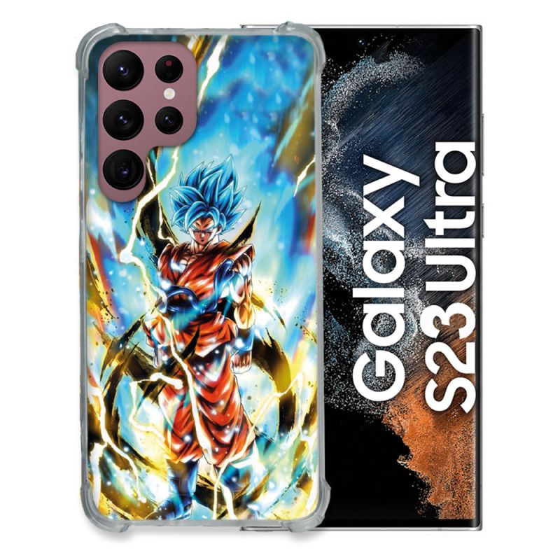 Coque Renfocée en Verre Trempé Pour Samsung Galaxy S23 Ultra Manga Dragon Ball Sangoku Blanc
