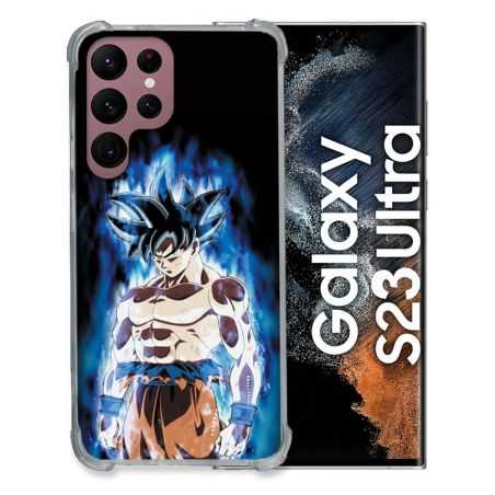 Coque Renfocée en Verre Trempé Pour Samsung Galaxy S23 Ultra Manga Dragon Ball Sangoku Noir