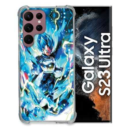 Coque Renfocée en Verre Trempé Pour Samsung Galaxy S23 Ultra Manga Dragon Ball Vegeta Bleu