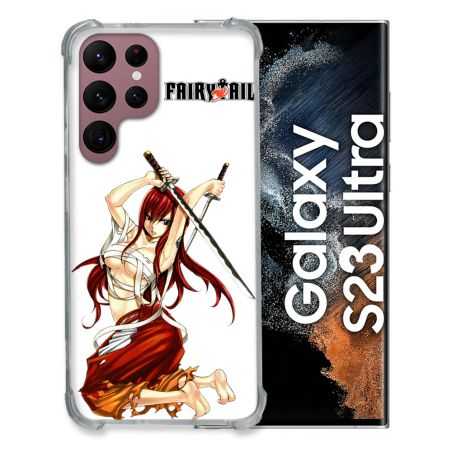 Coque Renfocée en Verre Trempé Pour Samsung Galaxy S23 Ultra Manga Fairy Tail Erza