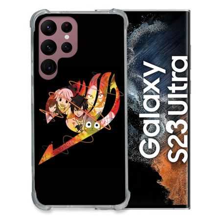 Coque Renfocée en Verre Trempé Pour Samsung Galaxy S23 Ultra Manga Fairy Tail Logo Noir