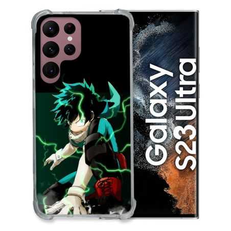 Coque Renfocée en Verre Trempé Pour Samsung Galaxy S23 Ultra Manga My Hero Academia Deku