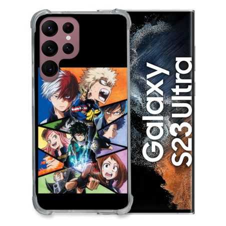 Coque Renfocée en Verre Trempé Pour Samsung Galaxy S23 Ultra Manga My Hero Academia Noir