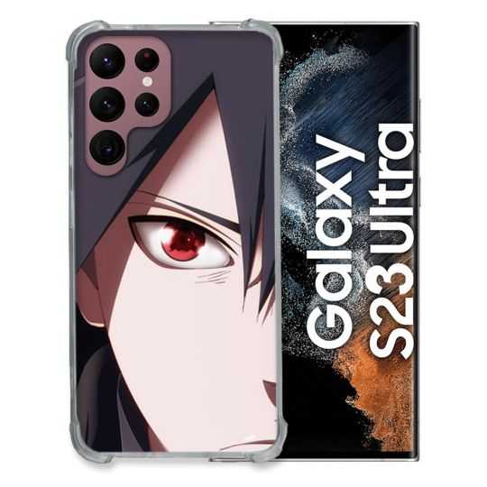 Coque Renfocée en Verre Trempé Pour Samsung Galaxy S23 Ultra Manga Naruto Sasuke visage